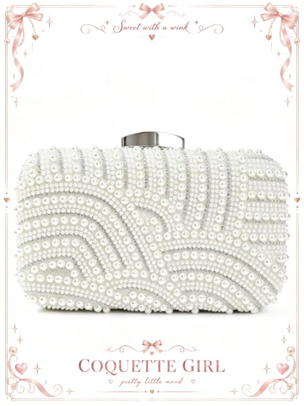 Pearl Clutch Purse Beaded Evening Bag Bridal Wedding Formal Handbag